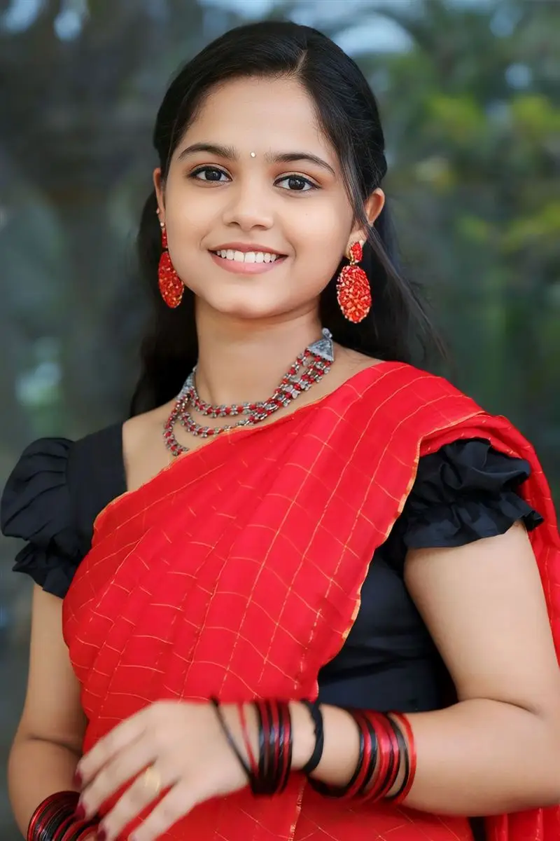 Telugu Girl Prarthana Sandeep In Red Saree Black Blouse